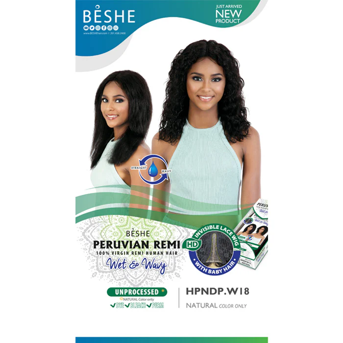 Beshe Peruvian Remi 100% Virgin Remy Human Hair Wet & Wavy HD Lace Wig - HPNDP.W 18" - Image 2