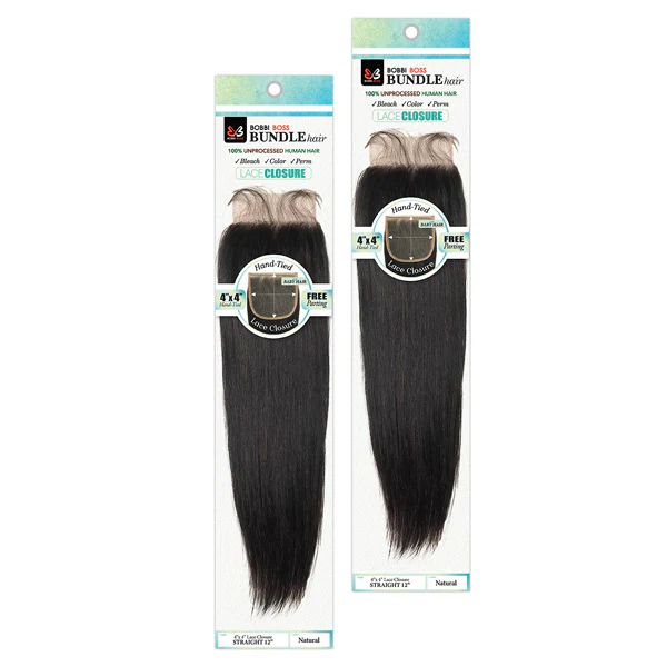 Bobbi Boss 100% Unprocessed Human Hair 4X4 Lace Closure - STRAIGHT 12"