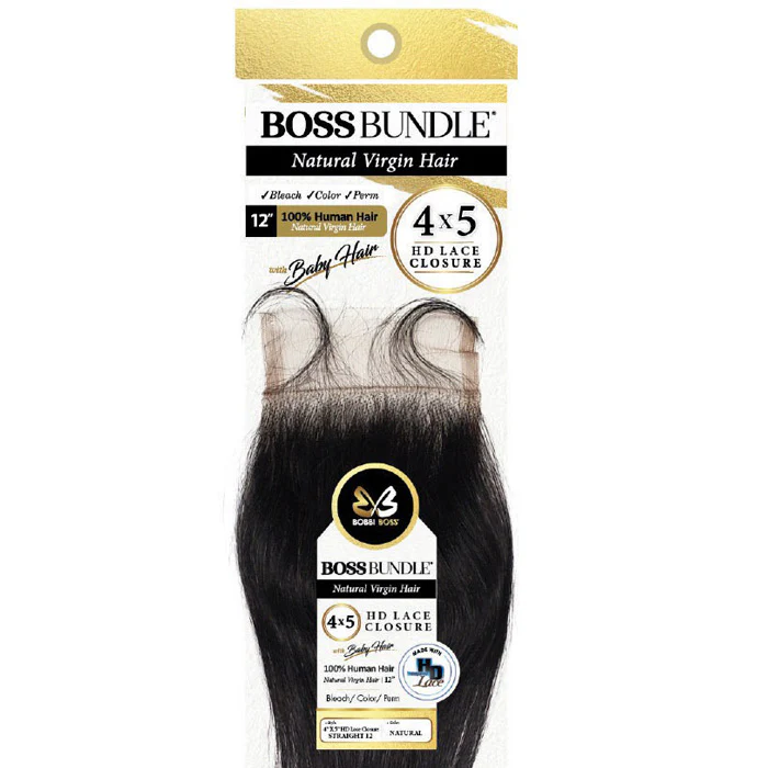 Bobbi Boss Boss Bundle 100% Human Hair 4x5 HD Lace Closure with Baby Hair - STRAIGHT 12"/16" - Image 3