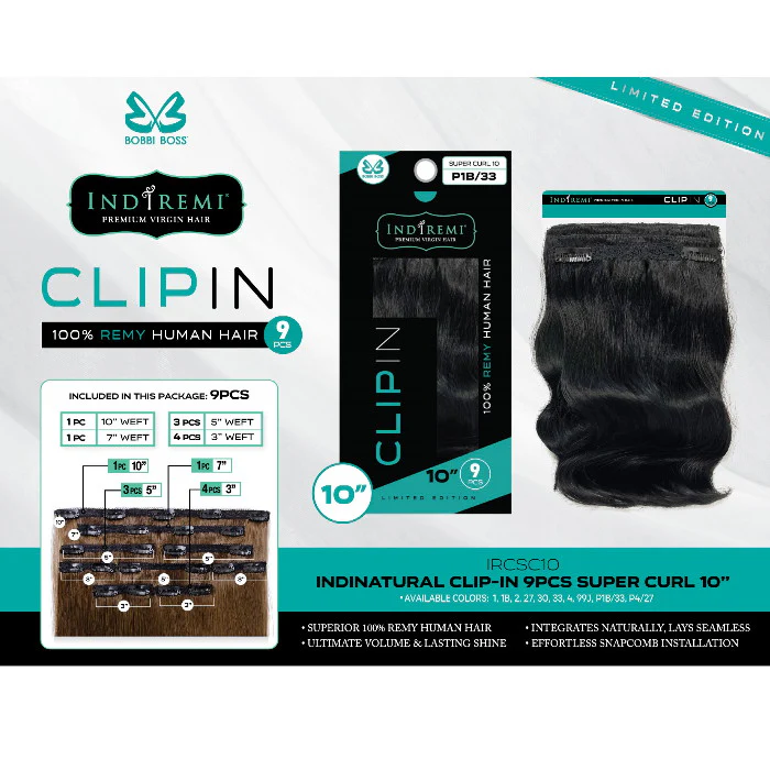 Bobbi Boss Indiremi Clip-In 9 PCS 100% Remy Human Hair Weaving - SUPER CURL 10" - Image 2