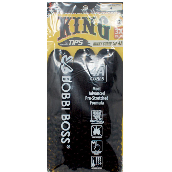 Bobbi Boss King Tips Pre-Feathered Crochet Braid - 3X KINKY CURLY TIP 4A 12" - Image 2