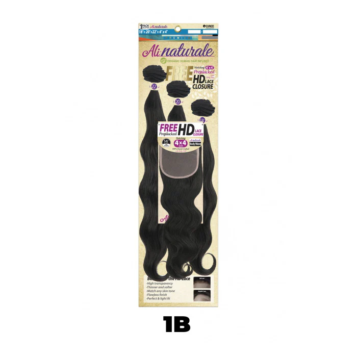 Chade AliNaturale Weave + HD Lace 4X4 Closure 14" - BODY WAVE 18/20/22" - Image 4