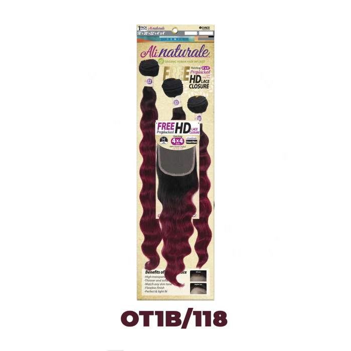 Chade AliNaturale Weave + HD Lace 4X4 Closure 14" - OCEAN WAVE 18/20/22" - Image 2