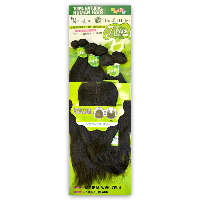 Janet Collection 100% Natural Human Hair Brazilian Bundle Weave + Closure - NATURAL WVG 7PCS (1 Pack) 9-22"
