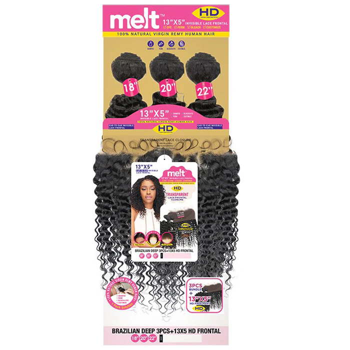 Janet Collection Melt 100% Virgin Remy Human Hair Weave 3 Pcs 13X5 HD Lace Closure - BRAZILIAN DEEP 18/20/22" - Image 3