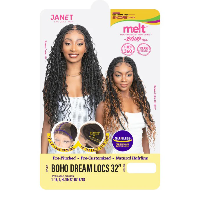 Janet Collection Melt Human Hair Blend Glueless 360 HD 13x6 Lace Front Wig - BOHO DREAM LOCS 32" - Image 4