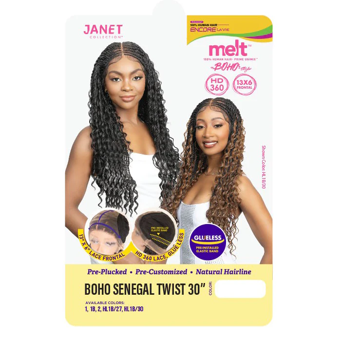 Janet Collection Melt Human Hair Blend Glueless 360 HD 13x6 Lace Front Wig - BOHO SENEGAL TWIST 30" - Image 4