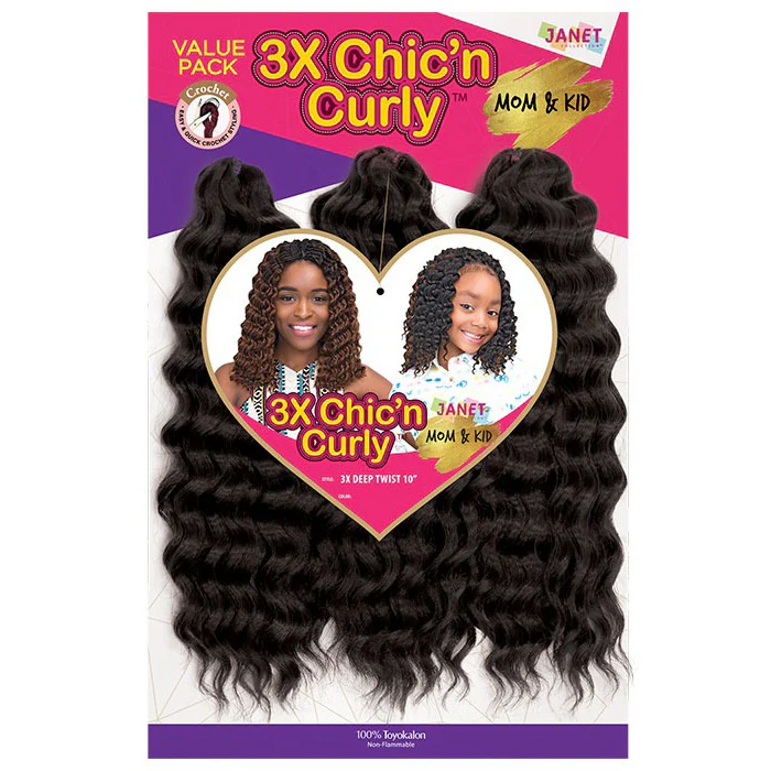 Janet Collection Mom & Kid Crochet Braid - 3X CHIC'N CURLY DEEP TWIST 10" - Image 6