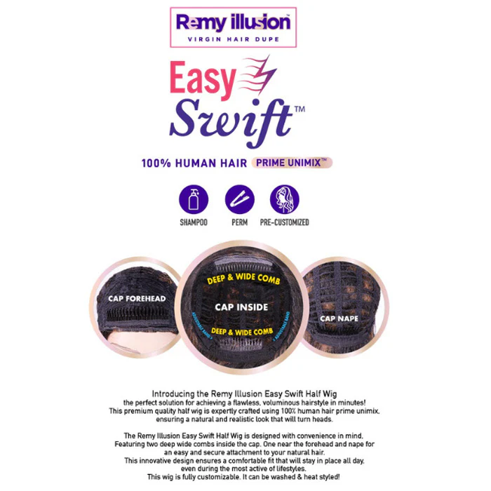 Janet Collection Remy Illusion Easy N Swift 100% Human Hair Blend Half Wig - CAZI - Image 5
