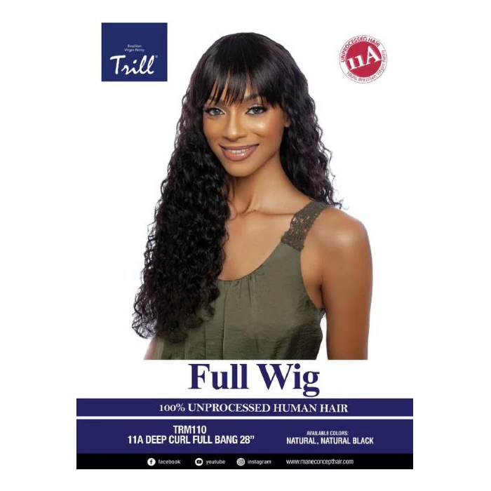 Mane Concept Trill 100% Unprocessed Human Hair 11A Full Wig - TRM109 NATURAL WAVE FULL BANG 28" - Image 4