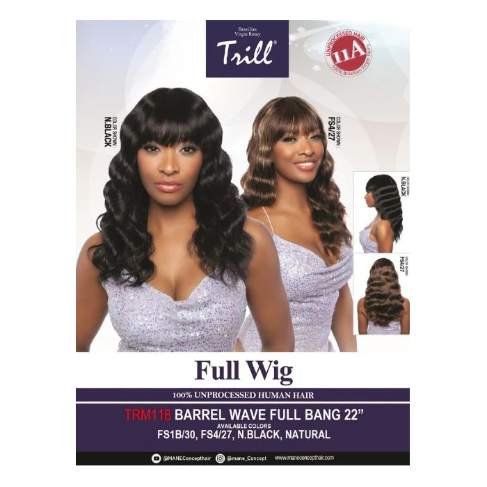 Mane Concept Trill 100% Unprocessed Human Hair 11A Full Wig - TRM118 BARREL WAVE FULL BANG 22" - Image 5