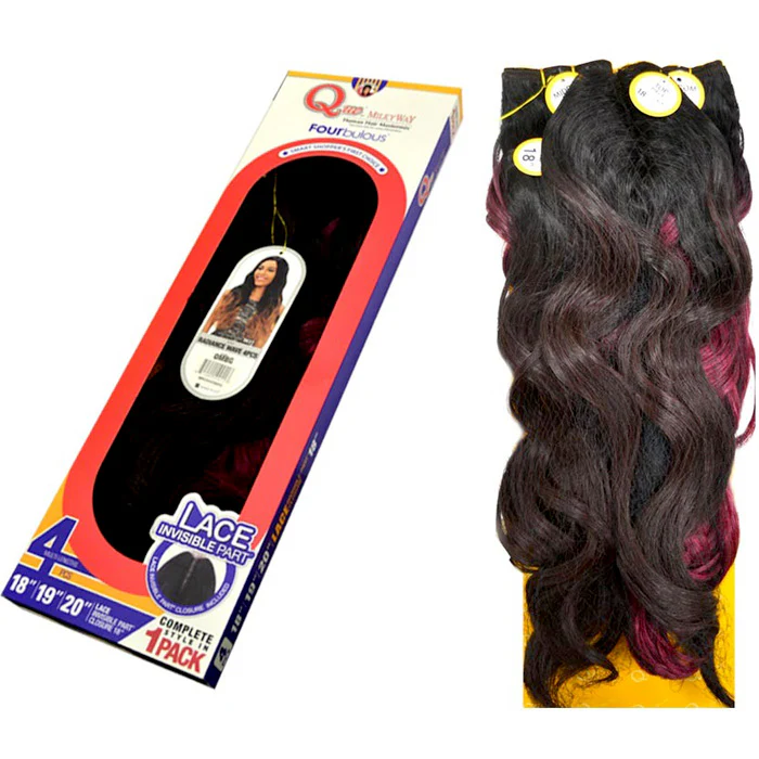 Milky Way Que Human Hair Blend Weave + Lace Invisible Part Closure - RADIANCE WAVE 4 PCS 18/19/20" - Image 4