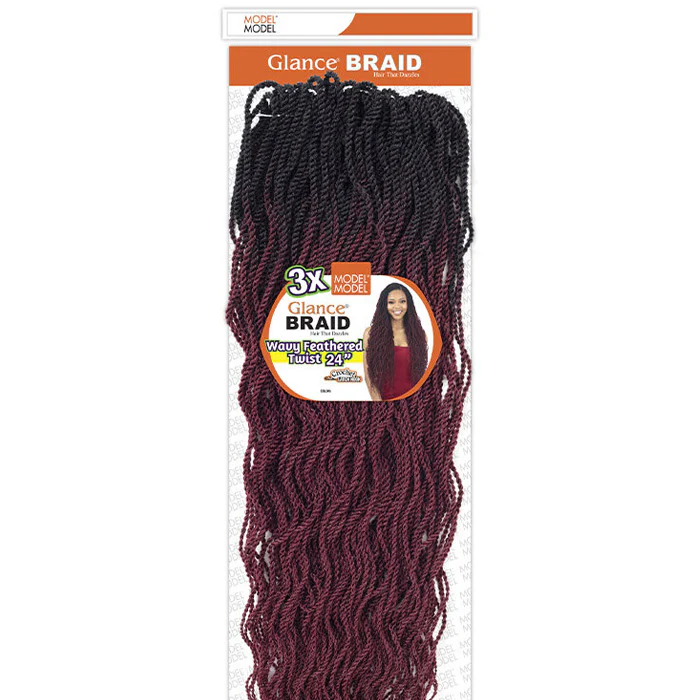 Model Model Glance Crochet Braids - WAVY FEATHERED TWIST BRAID 24" 3X - Image 3