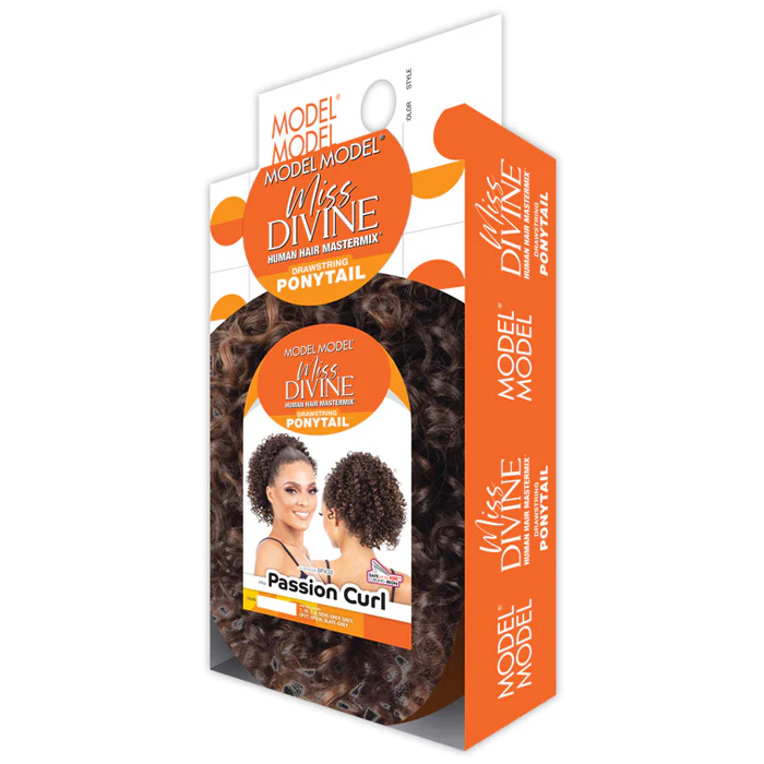 Model Model Miss Divine Human Hair Blend Drawstring Ponytail - PASSION CURL - Image 4
