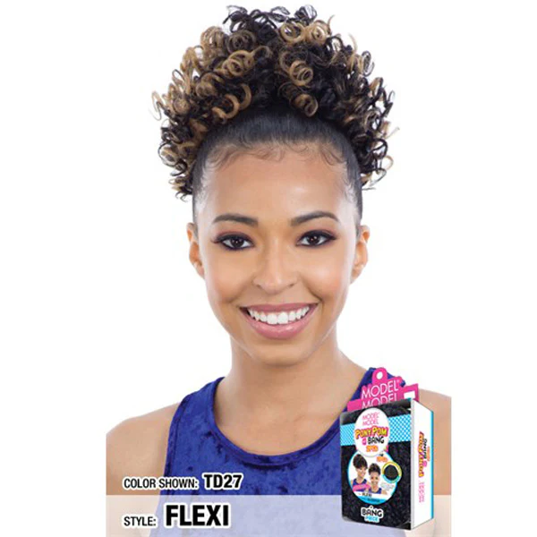 Model Model Synthetic Ponypom and Bang Drawstring Ponytail - FLEXI - Image 2