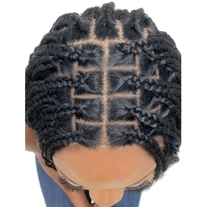 Motown Tress Glueless Hand-Braided HD Whole Hand-Tied Lace Wig - WLB.BOHOBX - Boho Box Braid Big Square Top - Image 5