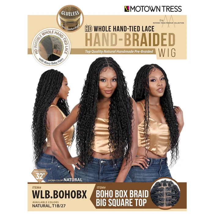 Motown Tress Glueless Hand-Braided HD Whole Hand-Tied Lace Wig - WLB.BOHOBX - Boho Box Braid Big Square Top - Image 6