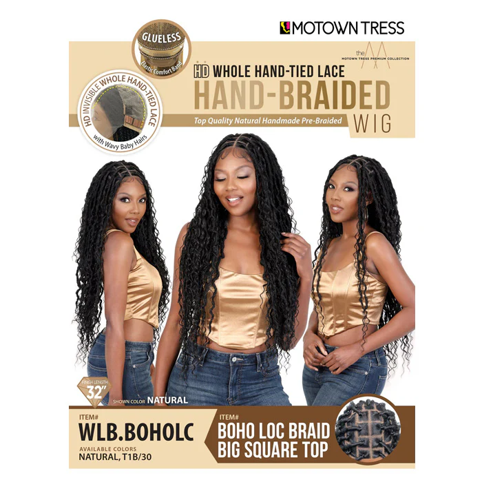 Motown Tress Glueless Hand-Braided HD Whole Hand-Tied Lace Wig - WLB.BOHOLC - Boho Loc Braid Big Square Top - Image 6