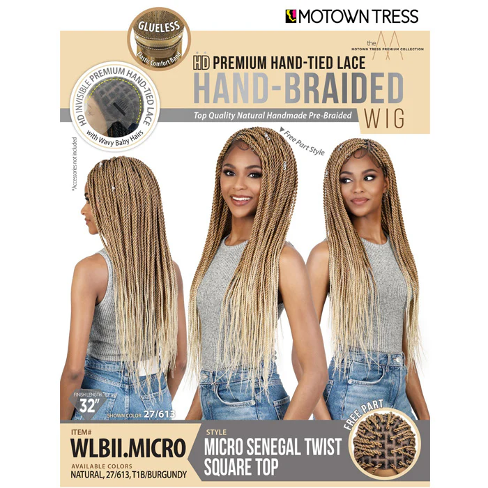 Motown Tress Glueless HD Hand-Braided Full Lace Wig - MICRO SENEGAL TWIST SQUARE TOP - WLBII.MICRO - Image 6