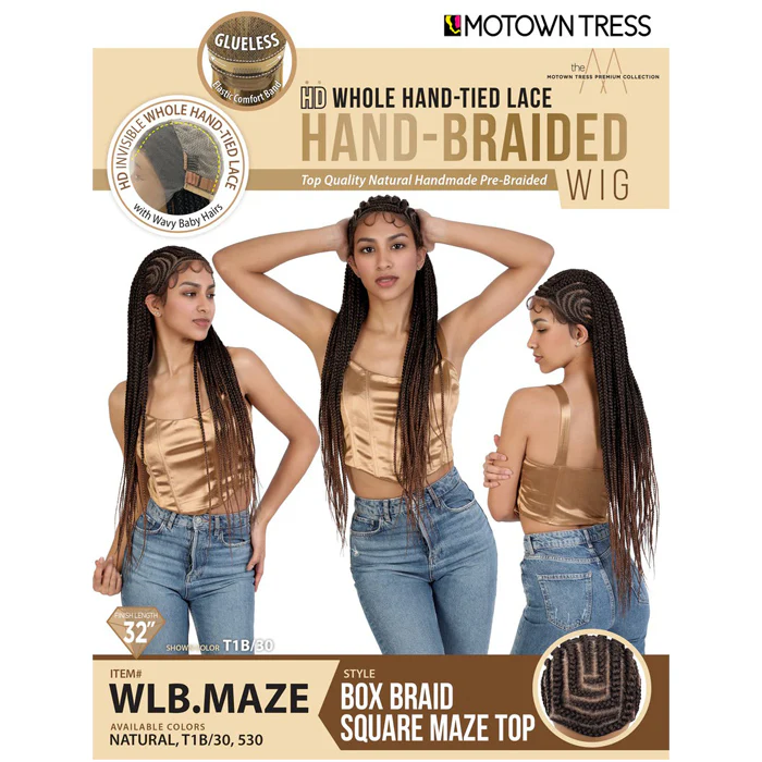 Motown Tress Glueless HD Whole Hand-Tied Hand-Braided Lace Wig - BOX BRAID SQUARE MAZE TOP - Image 5