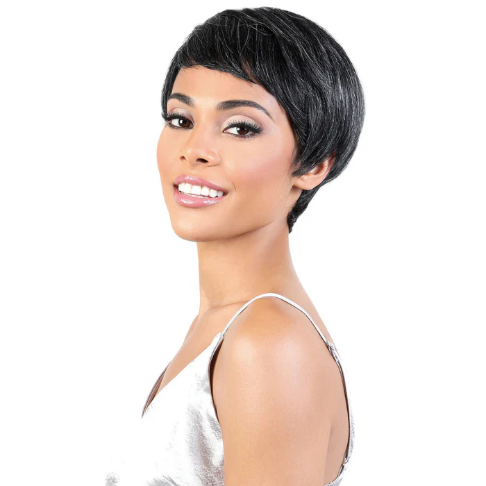 Motown Tress Human Hair Silver Gray Hair Full Wig - SH PIXIE - Image 3