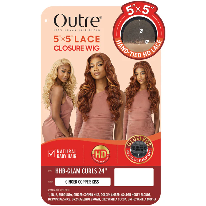 Outre 5x5 Lace Closure Wig 100% Human Hair Blend Glueless HD Lace Front Wig - HHB-GLAM CURLS 24" - Image 4