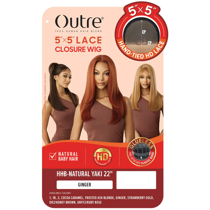 Outre 5x5 Lace Closure Wig Human Hair Blend Glueless HD Lace Front Wig - HHB-NATURAL YAKI 22 - Image 4