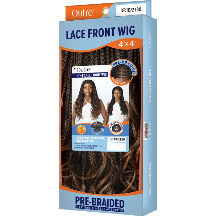 Outre Glueless Pre-Braided 4X4 HD Lace Front Wig - MIDDLE PART FRENCH CURL BOX BRAIDS 26" - Image 5