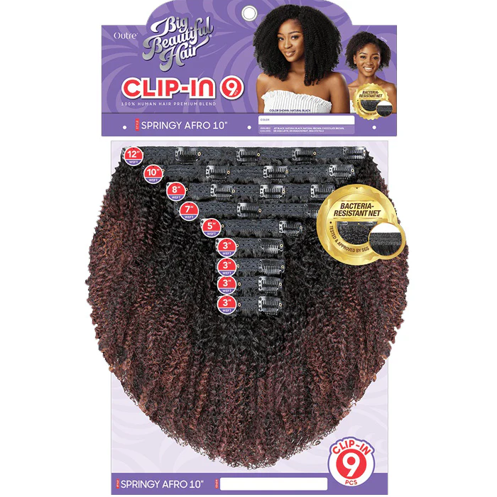 Outre Human Hair Blend Big Beautiful Hair Clip In Weave 9 PCS - SPRINGY AFRO 10" - Image 5