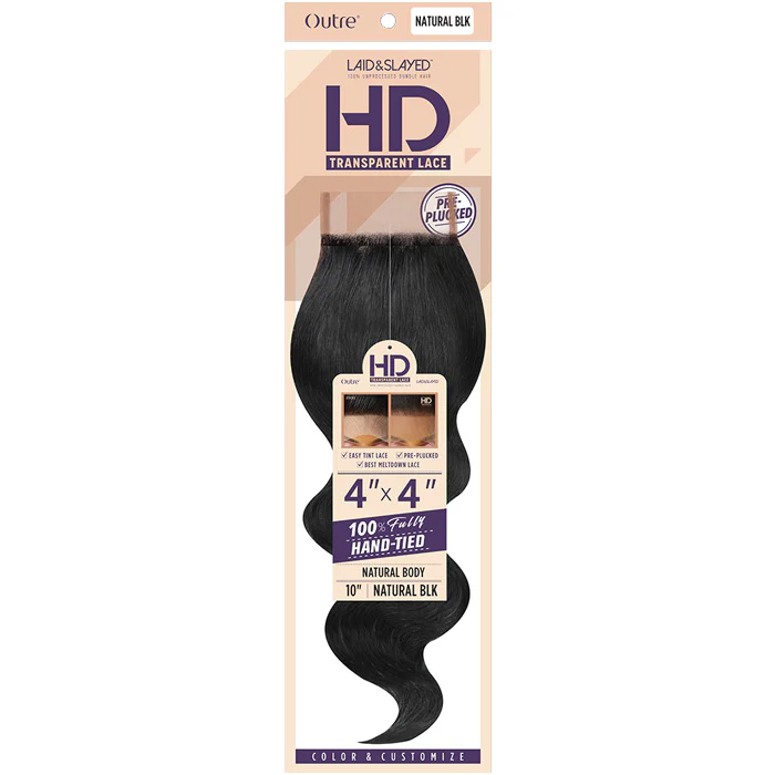 Outre Laid & Slayed 100% Unprocessed Human Hair 4X4 HD Lace Closure - NATURAL BODY 10/12/14"