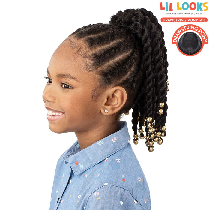 Outre Lil Looks Kids Drawstring Ponytail - BEADED TWIST 12" - Image 3