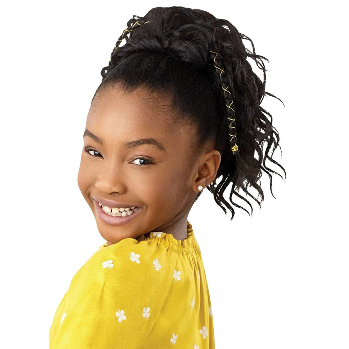 Outre Lil Looks Kids Drawstring Ponytail - GOLD ACCENTED NATURAL WAVE 12"