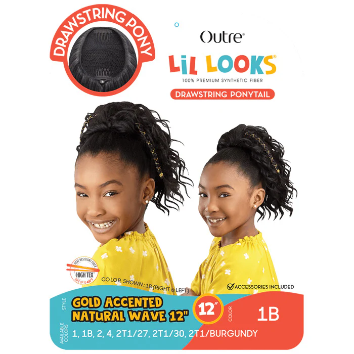 Outre Lil Looks Kids Drawstring Ponytail - GOLD ACCENTED NATURAL WAVE 12" - Image 6