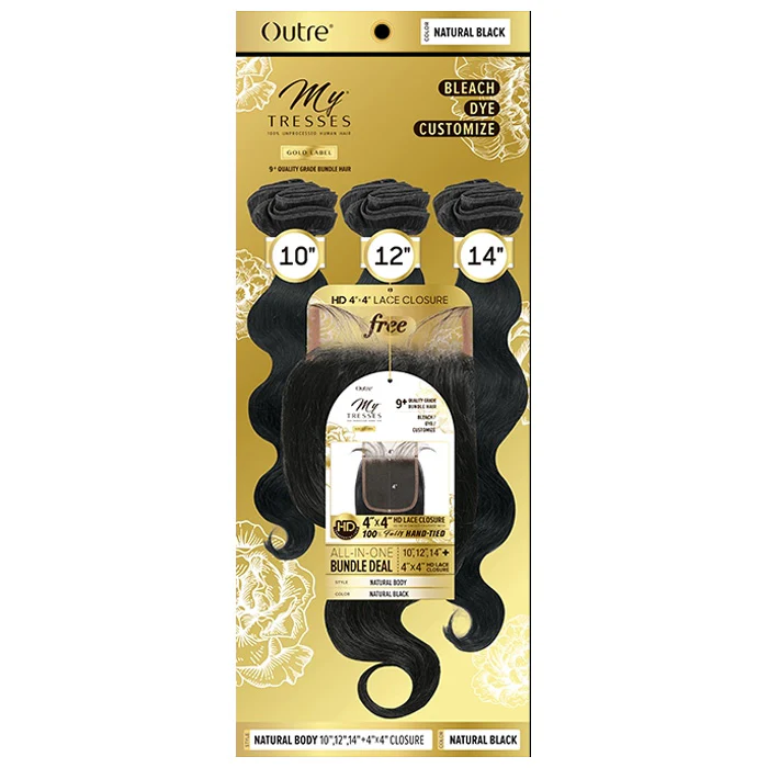 OUTRE MYTRESSES GOLD LABEL 100% HUMAN HAIR WEAVE WITH CLOSURE - NATURAL BODY 10-22"