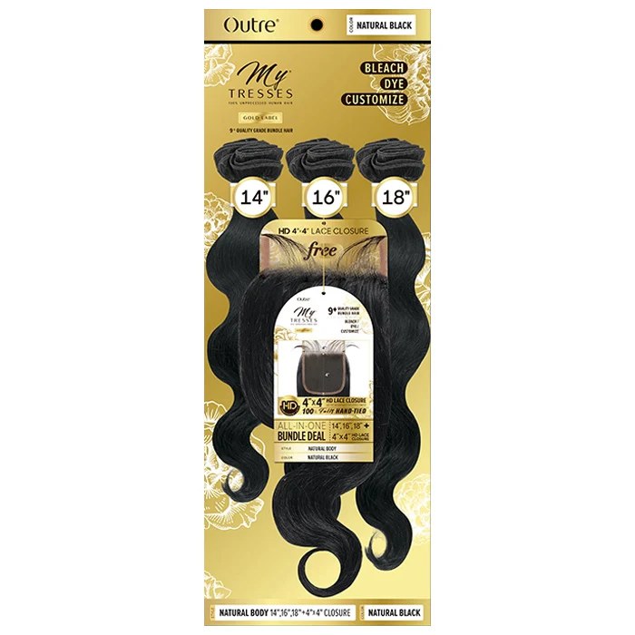 OUTRE MYTRESSES GOLD LABEL 100% HUMAN HAIR WEAVE WITH CLOSURE - NATURAL BODY 10-22" - Image 4