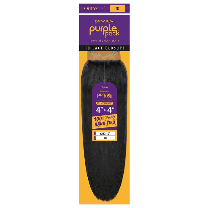 Outre Premium Purple Pack Human Hair 4x4 HD Lace Closure - YAKI 10/12/14"