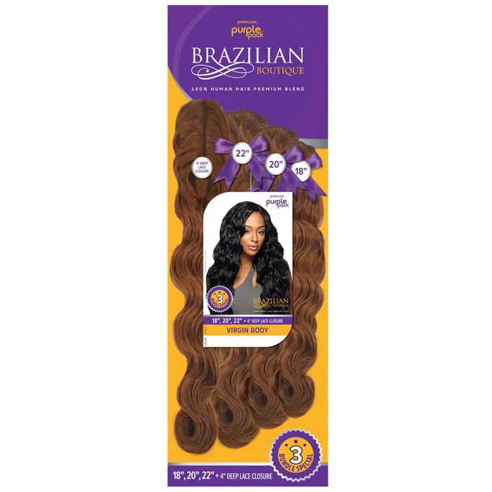 Outre Purple Pack Brazilian Boutique 100% Human Hair Blend Weave + Closure - VIRGIN BODY 18/20/22" - Image 5