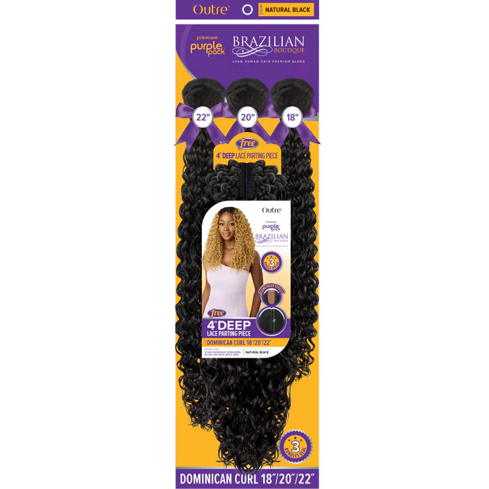Outre Purple Pack Brazilian Boutique Human Hair Blend Weave - DOMINICAN CURL (18"/20"/22"+ 4" Deep Lace Parting Piece) - Image 4