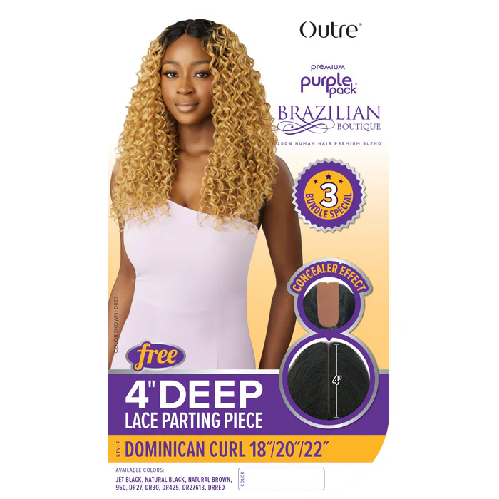 Outre Purple Pack Brazilian Boutique Human Hair Blend Weave - DOMINICAN CURL (18"/20"/22"+ 4" Deep Lace Parting Piece) - Image 5