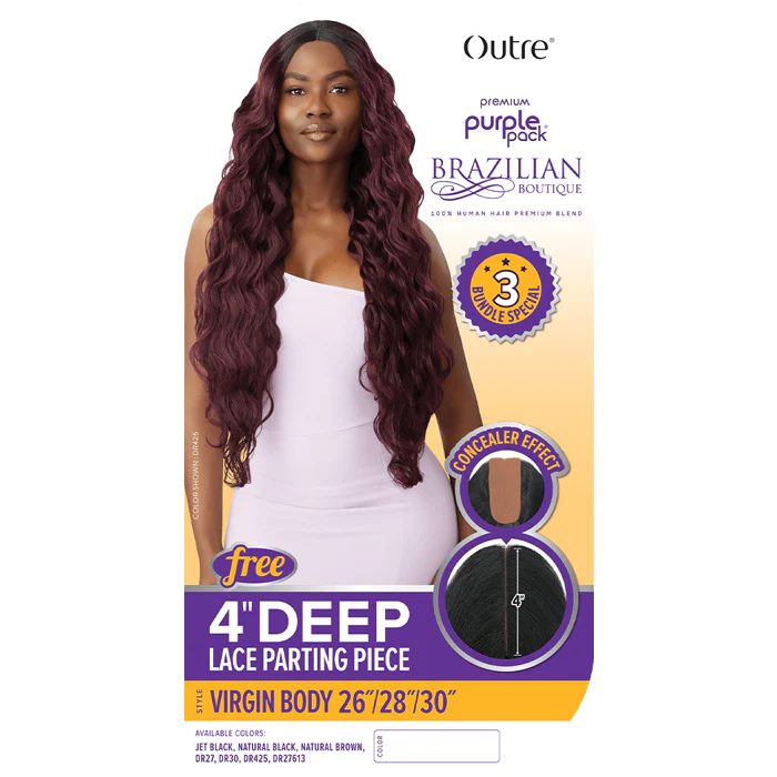 Outre Purple Pack Brazilian Boutique Human Hair Blend Weave - VIRGIN BODY 4PCS (26/28/30"+ 4" lace closure) - Image 4
