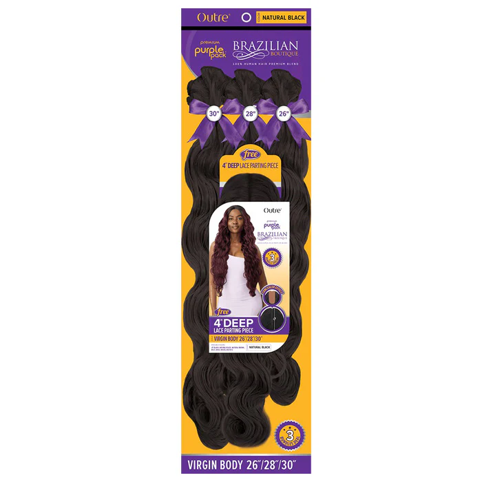 Outre Purple Pack Brazilian Boutique Human Hair Blend Weave - VIRGIN BODY 4PCS (26/28/30"+ 4" lace closure) - Image 5