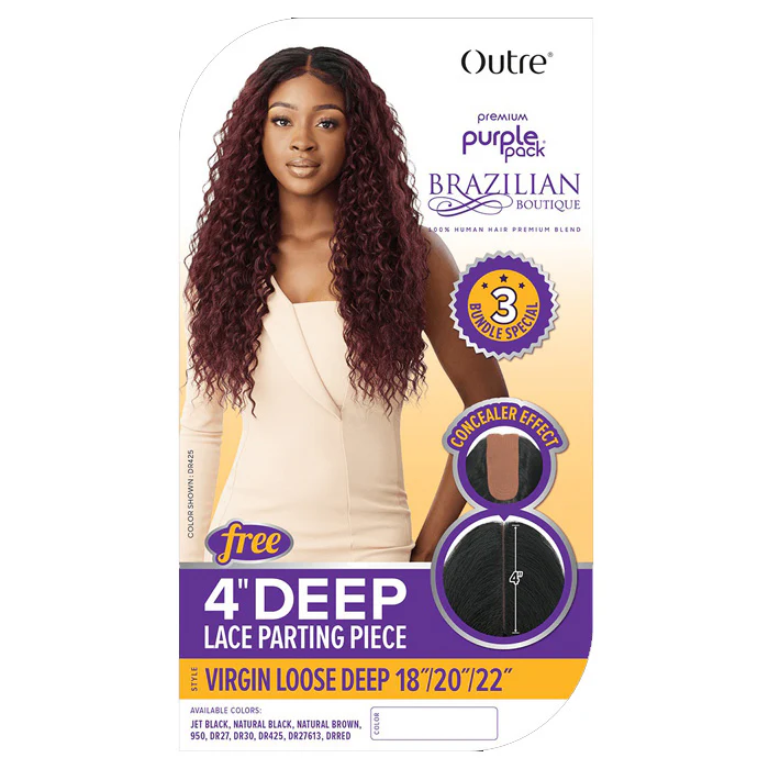 Outre Purple Pack Brazilian Boutique Human Hair Blend Weave - VIRGIN LOOSE DEEP 4PCS (18/20/22"+ 4" lace closure) - Image 4