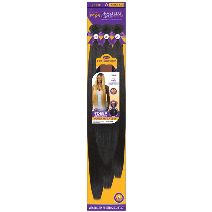 Outre Purple Pack Brazilian Boutique Human Hair Blend Weave - VIRGIN SLEEK PRESSED 4PCS (26/28/30"+ 4" lace closure) - Image 5