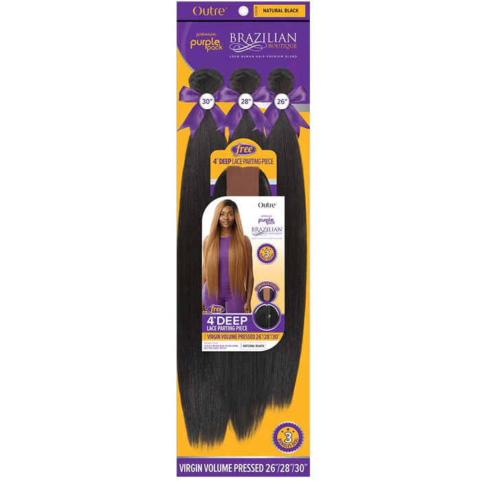 Outre Purple Pack Brazilian Boutique Human Hair Blend Weave - VIRGIN VOLUME PRESSED 4PCS (26/28/30"+ 4"lace closure) - Image 4