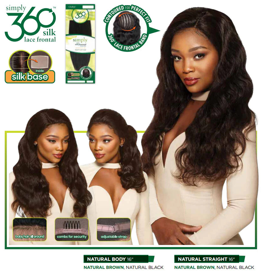 Outre Simply 100% Non Processed Human Hair 360 Silk Lace Frontal Band Hair Piece - NATURAL BODY 14"-16" - Image 3