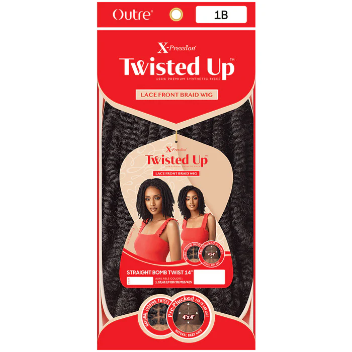 Outre Twisted Up Glueless 4x4 Lace Front Braid Wig - STRAIGHT BOMB TWIST 14" - Image 4