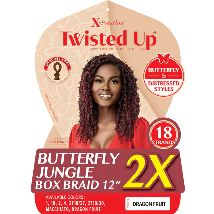 Outre X-Pression Twisted Up Pre-Looped Crochet Braids - BUTTERFLY JUNGLE BOX BRAID 12" 2X - Image 2