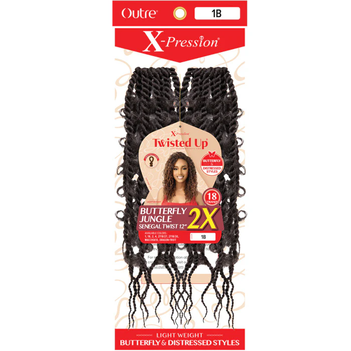 Outre X-Pression Twisted Up Pre-Looped Crochet Braids - BUTTERFLY JUNGLE SENEGAL TWIST 12" 2X - Image 3