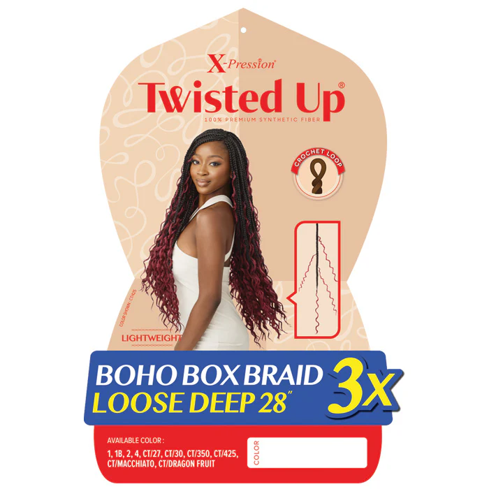 Outre X-Pression Twisted Up Synthetic Crochet Loop Braid - BOHO BOX BRAID LOOSE DEEP 28 3X - Image 2