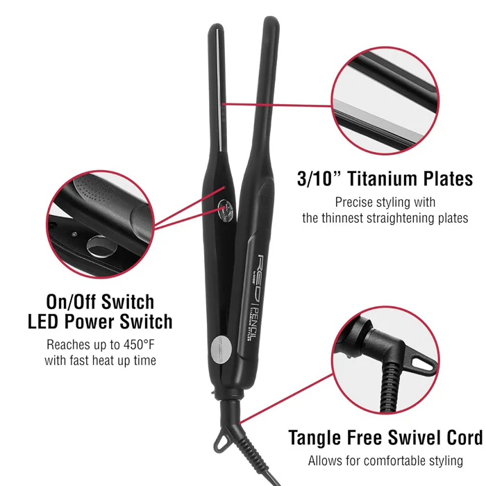 Red Ceramic Pencil Titanium Styler Flat Iron 3/10 inch - Image 3
